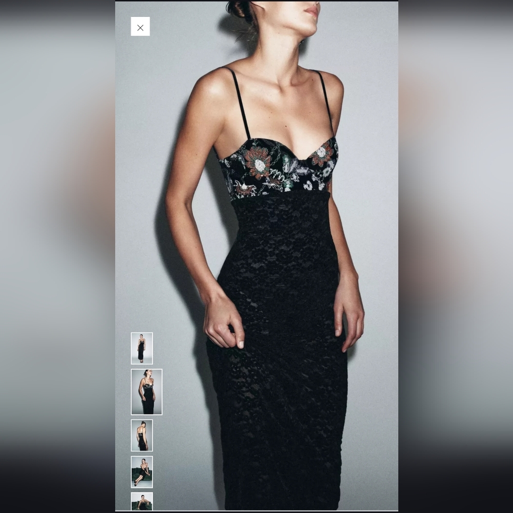 Zara Elegant Black Lace Maxi Dress - Picture 2 of 10